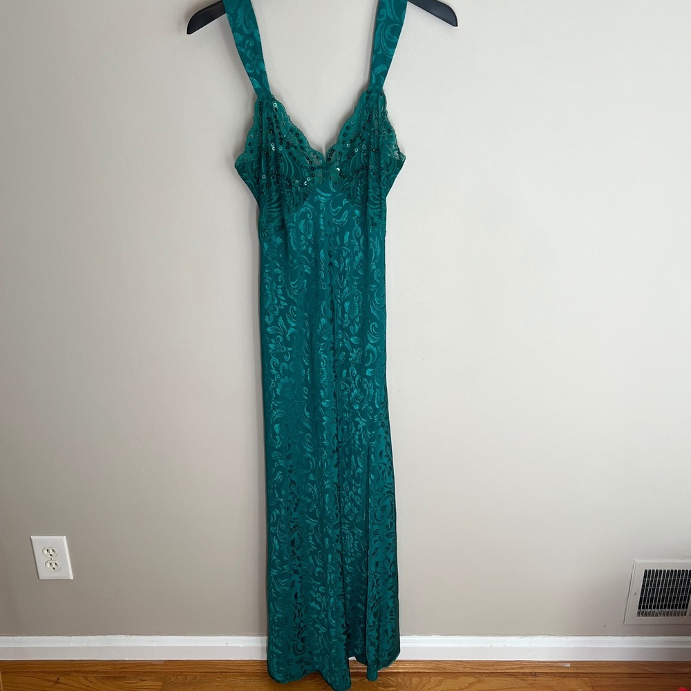 Vintage Victorias Secret Emerald Green Lace Sequin Maxi Dress  Garden Fairy M